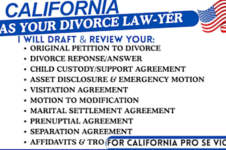 draft california divorce, child custody, prenup alimony petitions for family law