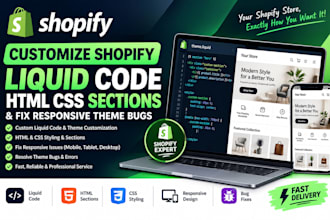 customize shopify liquid code html css sections and fix responsive theme bugs