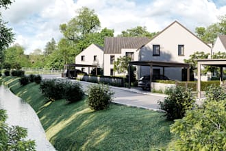remodel european housing estate, eco residential building render, community site