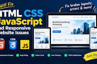 fix HTML CSS javascript bugs and responsive website issues