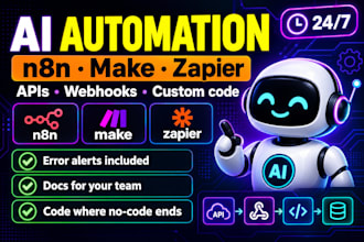 build n8n automation, api integration, ai agent workflow with make, zapier