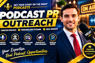 podcast outreach, media pitching, journalist outreach and brand PR SEO
