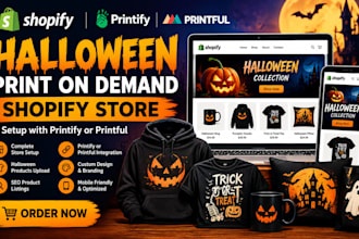 build halloween print on demand shopify store with printify printful pod website