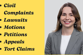 civil lawyer for lawsuits, litigation, legal documents, motions,torts and appeal