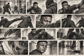 hand draw action movie fight scenes as storyboards