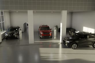 design showroom interior display layout 3d visualization, 3d showroom exterior