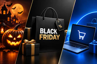 design black friday, cyber monday and halloween sale flyers