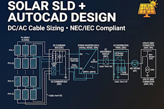 design solar system sld, autocad layout and dc ac cable sizing