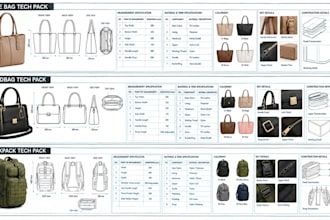 create handbag, backpack, tote bag tech pack for manufacturing