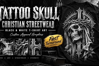 design tattoo skull black and white christian streetwear tshirt art