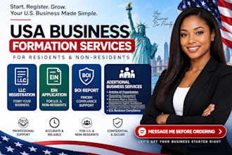 do US llc registration, ein application, dba filing, boi report for non resident