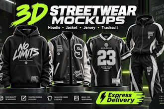 design 3d streetwear clothing hoodie jacket jersey and tracksuit mockups