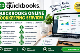 do quickbooks online setup, cleanup, catch up, payroll and monthly bookkeeping