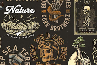make vintage style hand drawn design and illustration for your brand