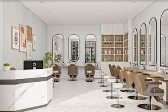 design modern 3d beauty nail salon interior, barber shop,hairdressing,clinic,spa