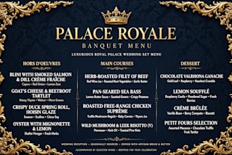 design luxury wedding and banquet menu