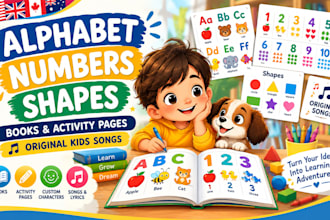 illustrate alphabet, numbers, shapes books and write original songs and lyric