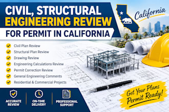 civil, structural engineering review for permit in california