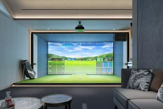 render cgi golf course design,virtual simulator,resort park,golf cart,landscape