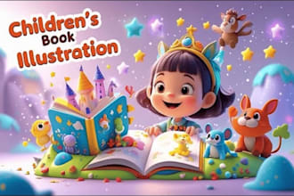 design children story book illustration, cartoon kids coloring book