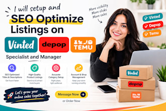 setup and optimize product listings on vinted depop and temu manager specialist
