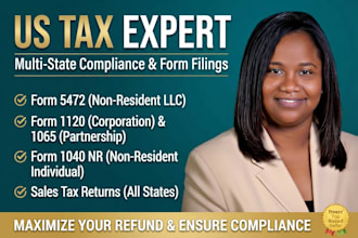 file US federal tax 1040 1065 1120 5472 and all us states sales tax
