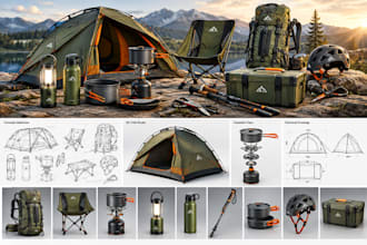 design outdoor, sports equipment, camping products, hiking products in 3d cad