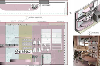draft professional shop interior layout, elevations detailed cad drawing, hvac