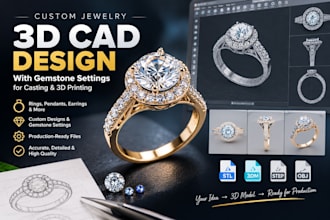do custom jewelry cad models with gemstone settings for casting and 3d printing