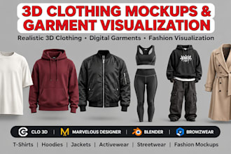 create realistic 3d clothing mockups and garment visualization