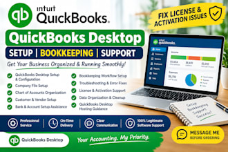 set up quickbooks desktop, bookkeeping and fix license issues