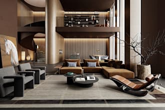 refurbish 3d luxury interior, modern loft apartment design, elegant bedroom cgi