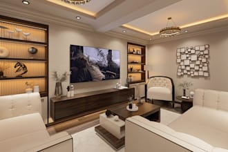 modernize 3d living room interior partition wall, furniture layout, 3d open plan