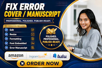 fix KDP errors, resize book cover and format manuscript for publishing