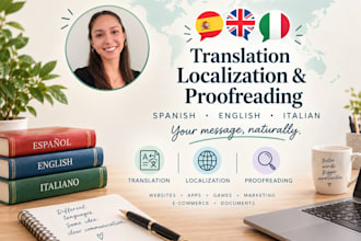 translate, proofread, localize content english, italian, spanish