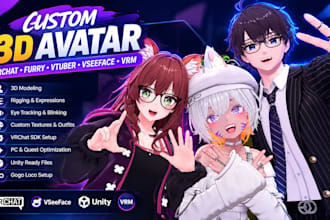 create custom vrchat avatar, furry avatar, vtuber model, vseeface, 3d model, vrm