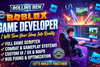 create roblox vfx, roblox ui design, map building,  roblox full game creation