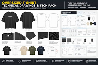 create oversized t shirt and hoodie tech packs for manufacturing