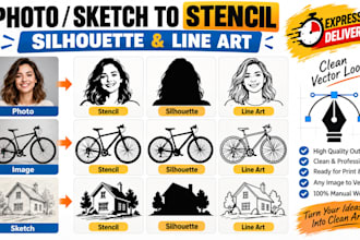 convert photo, image, picture, or sketch to stencil, silhouette, and line art