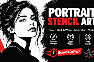 create portrait, face, black and white, minimalist, and vector stencil art
