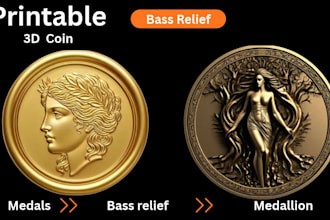 sculpt custom 3d printable coin,, bas relief and medallion,  challenge coin