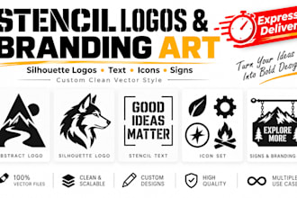 design stencil logo, silhouette, text, icons, signs, and branding art