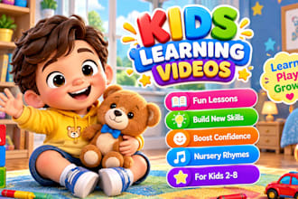 create 3d kids animation, 2d, 3d animation, cartoon animation in cocomelon style