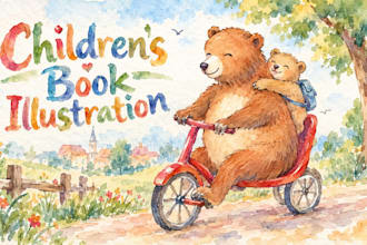 draw whimsical watercolor children story book illustrations, children book art