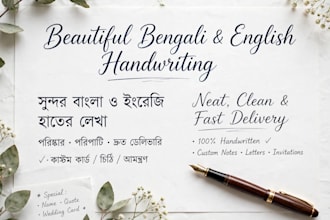 do beautiful bengali and english handwriting neatly