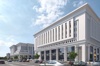 produce exterior visualization for commercial property, mixed use complex render