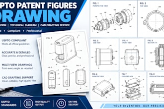 uspto patent figures drawing application technical diagram cad drafting service