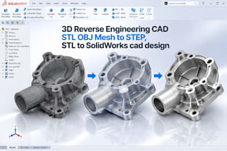 do 3d reverse engineering cad stl obj mesh to step, stl to solidworks cad design