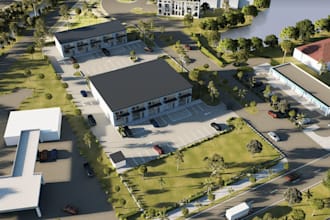 redesign suburban commercial property, industrial warehouse exterior, flex hub