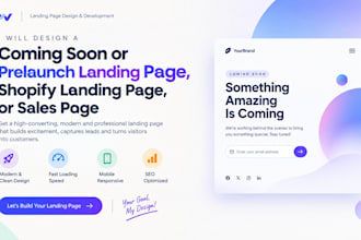 design coming soon, prelaunch shopify landing page, shopify sales page design